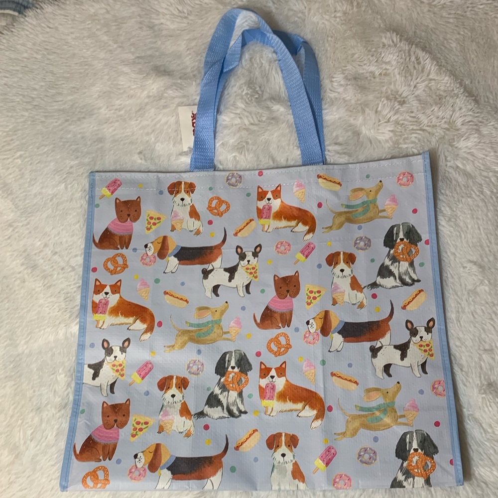 Dog Themed Tote Bag with Blue Handles TJMaxx reusable Shopping Bag NWT